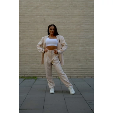 Széles szárú kosztümnadrág - Bézs