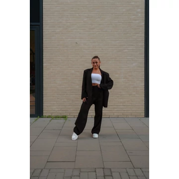 Széles szárú kosztümnadrág - Fekete