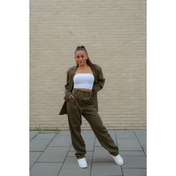 Széles szárú kosztümnadrág - Khaki