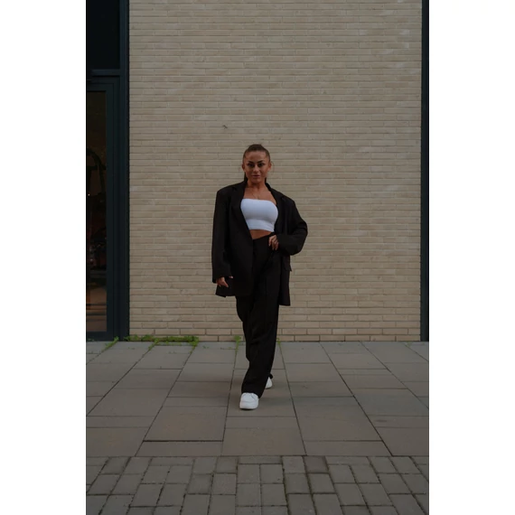 Széles szárú kosztümnadrág - Fekete