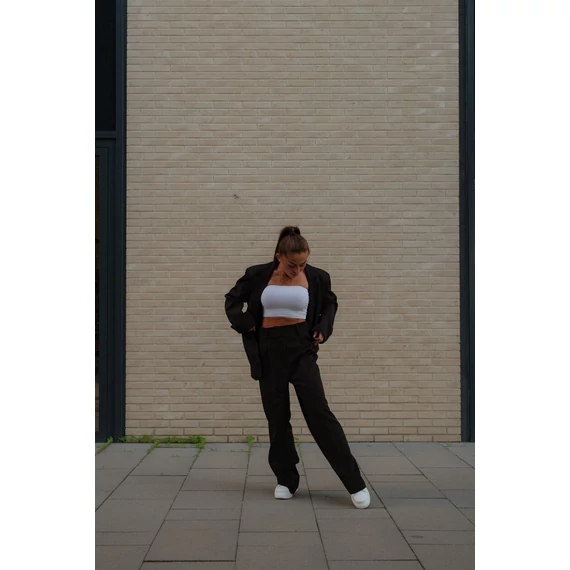 Széles szárú kosztümnadrág - Fekete