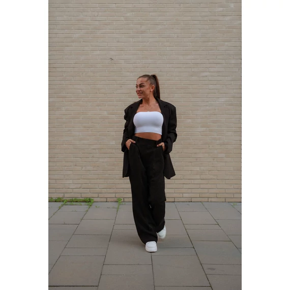 Széles szárú kosztümnadrág - Fekete