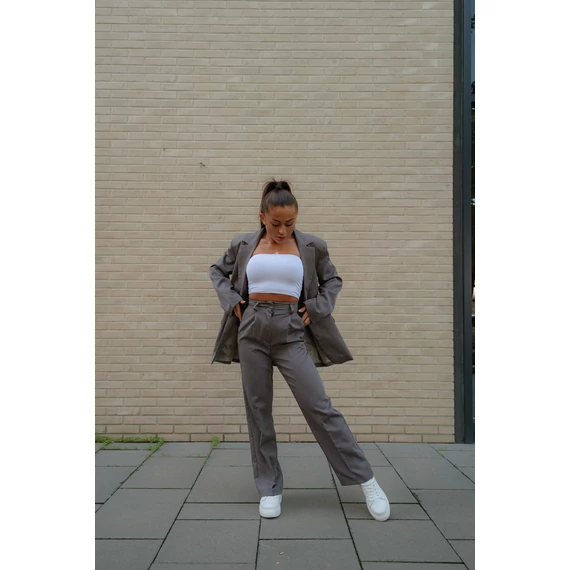 Széles szárú kosztümnadrág - Sötét Szürke