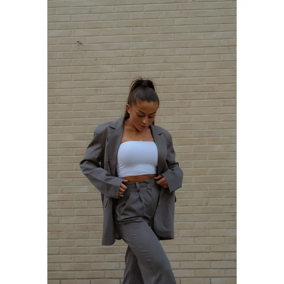 Széles szárú kosztümnadrág - Sötét Szürke