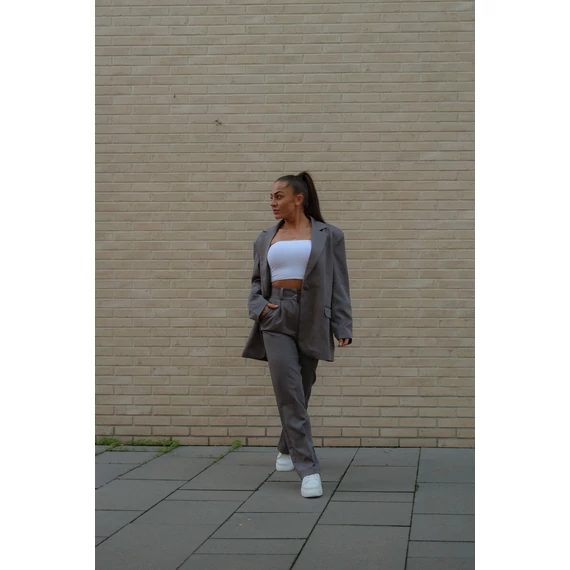 Széles szárú kosztümnadrág - Sötét Szürke