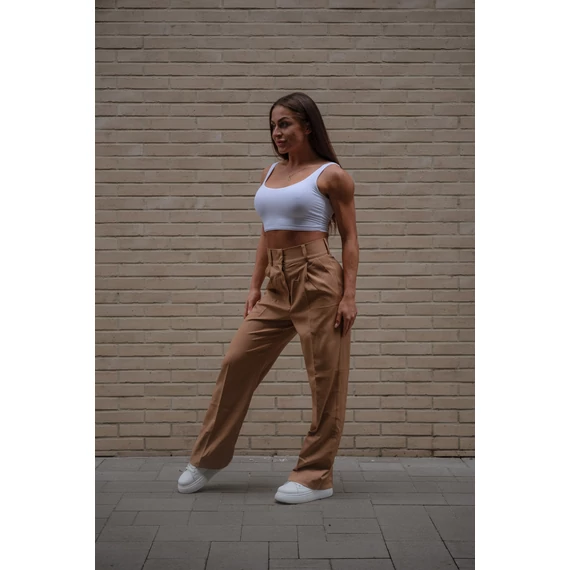 Széles szárú kosztümnadrág - Teve Barna